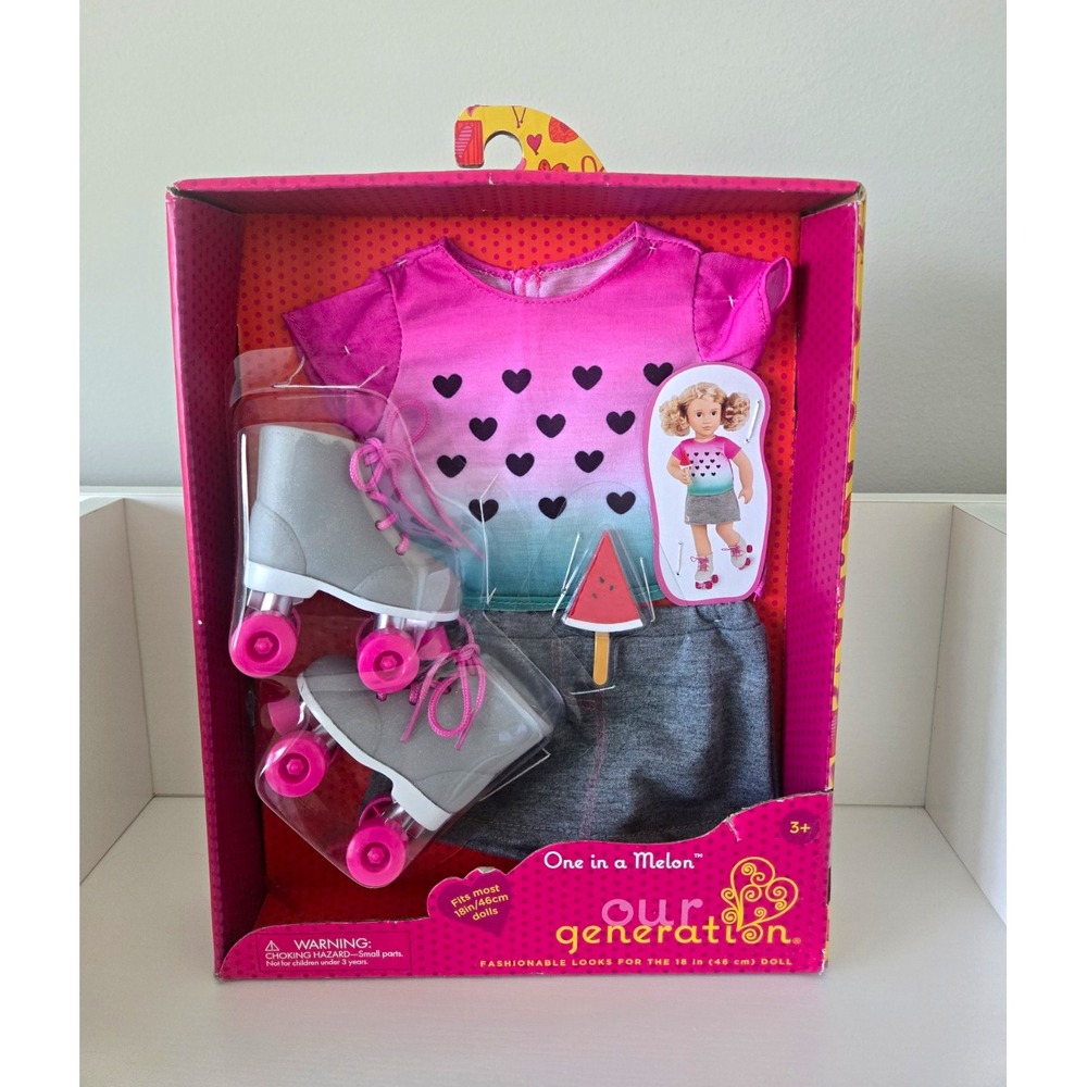 Our Generation 18 in Doll One in a Melon Outfit Set Pink/Gray Top Skirt Skates